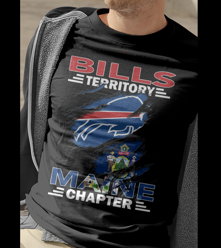 Bills Territory Maine Chapter Buffalo Logo Rip Maine Flag T-Shirt