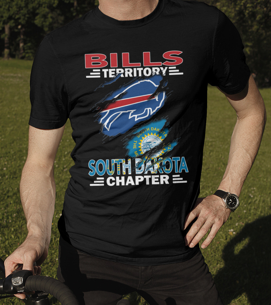Bills Territory South Dakota Chapter Logo With South Dakota Flag And Buffalo Football T-Shirt