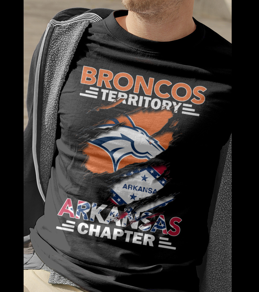 Broncos Territory Arkansas Chapter Logo With Horse And Flag Graphics T-Shirt