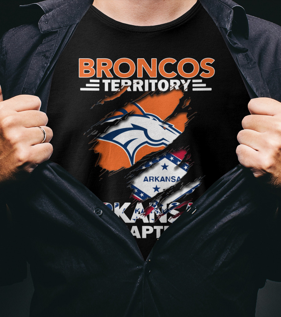 Broncos Territory Arkansas Chapter Logo With Horse And Flag Graphics T-Shirt