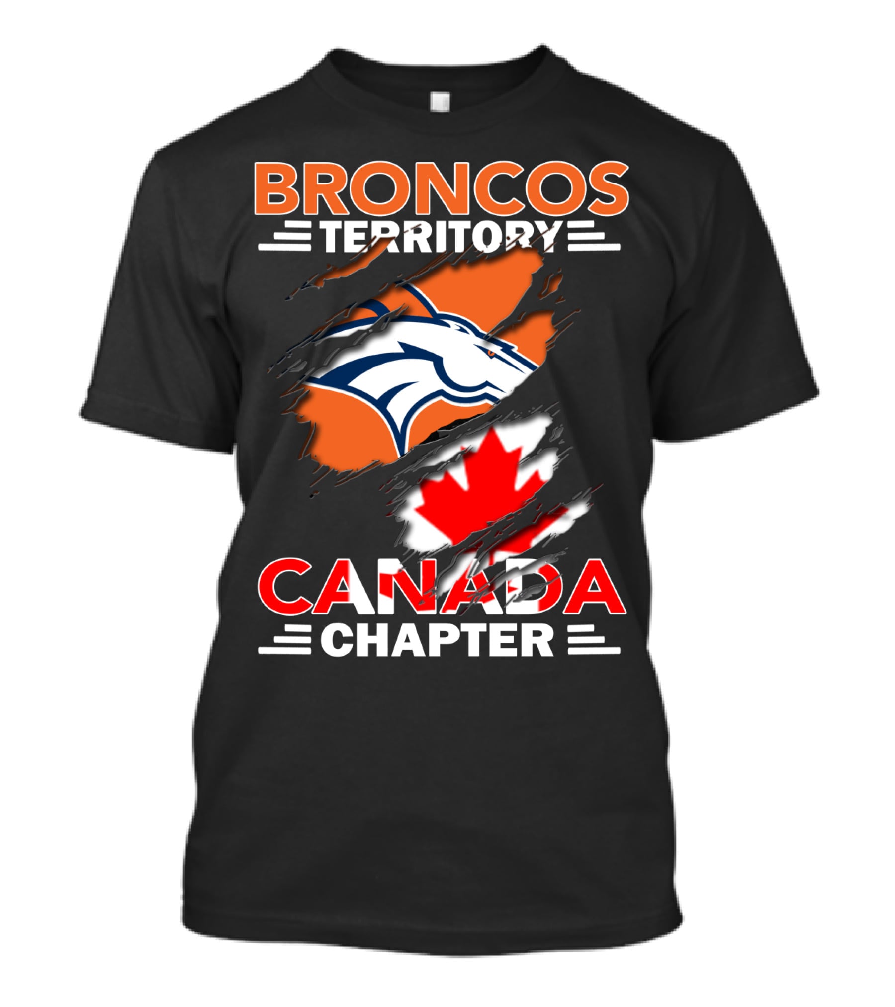 Broncos Territory Canada Chapter Logo With Maple Leaf And Horse Head T-Shirt