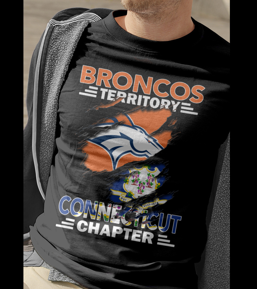 Broncos Territory Connecticut Chapter With Horse Logo And State Flag Elements T-Shirt