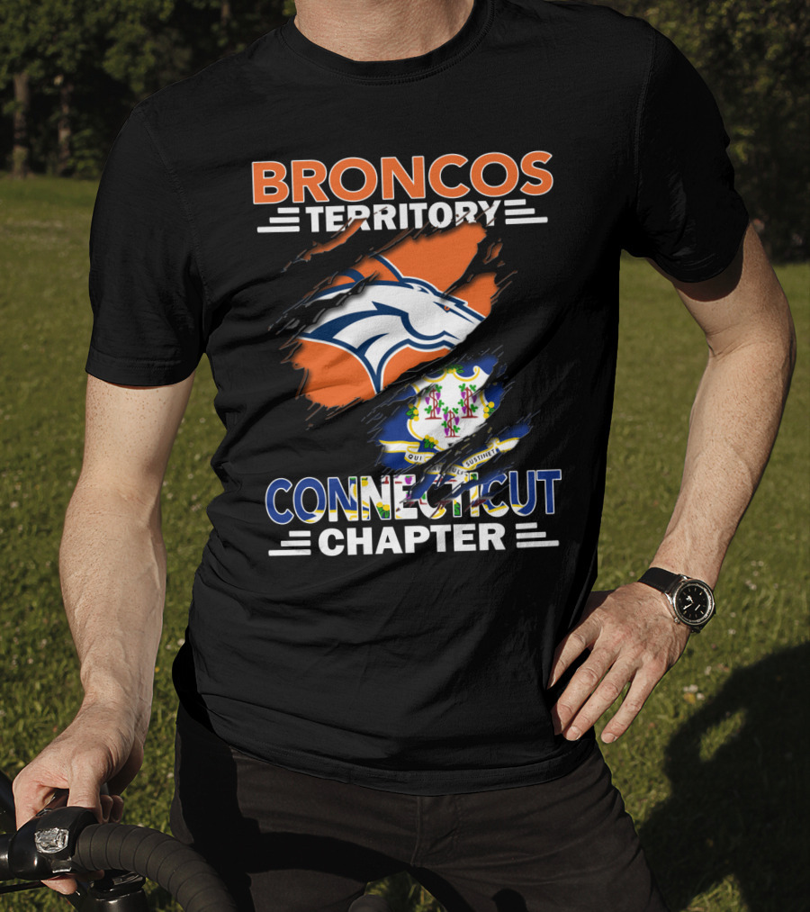 Broncos Territory Connecticut Chapter With Horse Logo And State Flag Elements T-Shirt
