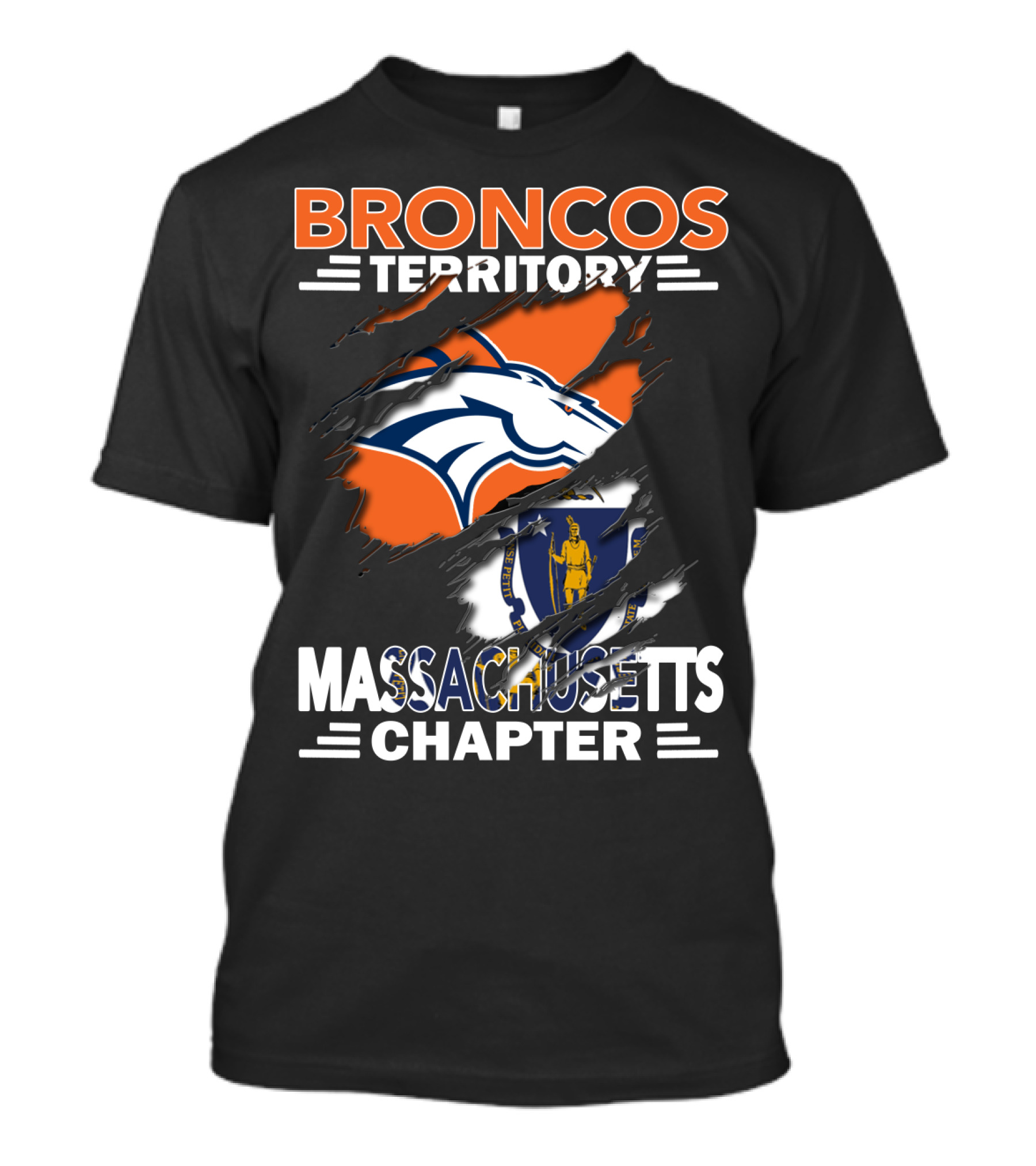 Broncos Territory Massachusetts Chapter Logo And State Flag T-Shirt