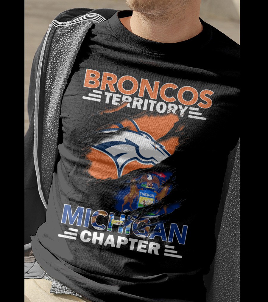 Broncos Territory Michigan Chapter Denver Logo State Flag Fusion T-Shirt