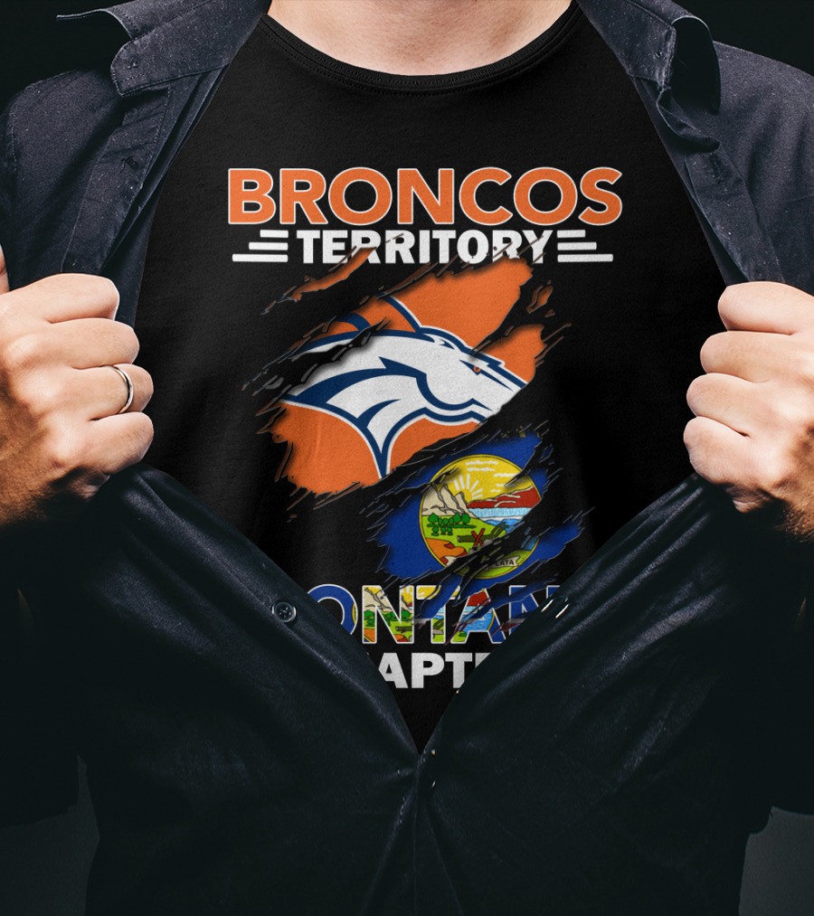 Broncos Territory Montana Chapter Denver Broncos Logo And Montana State Flag T-Shirt