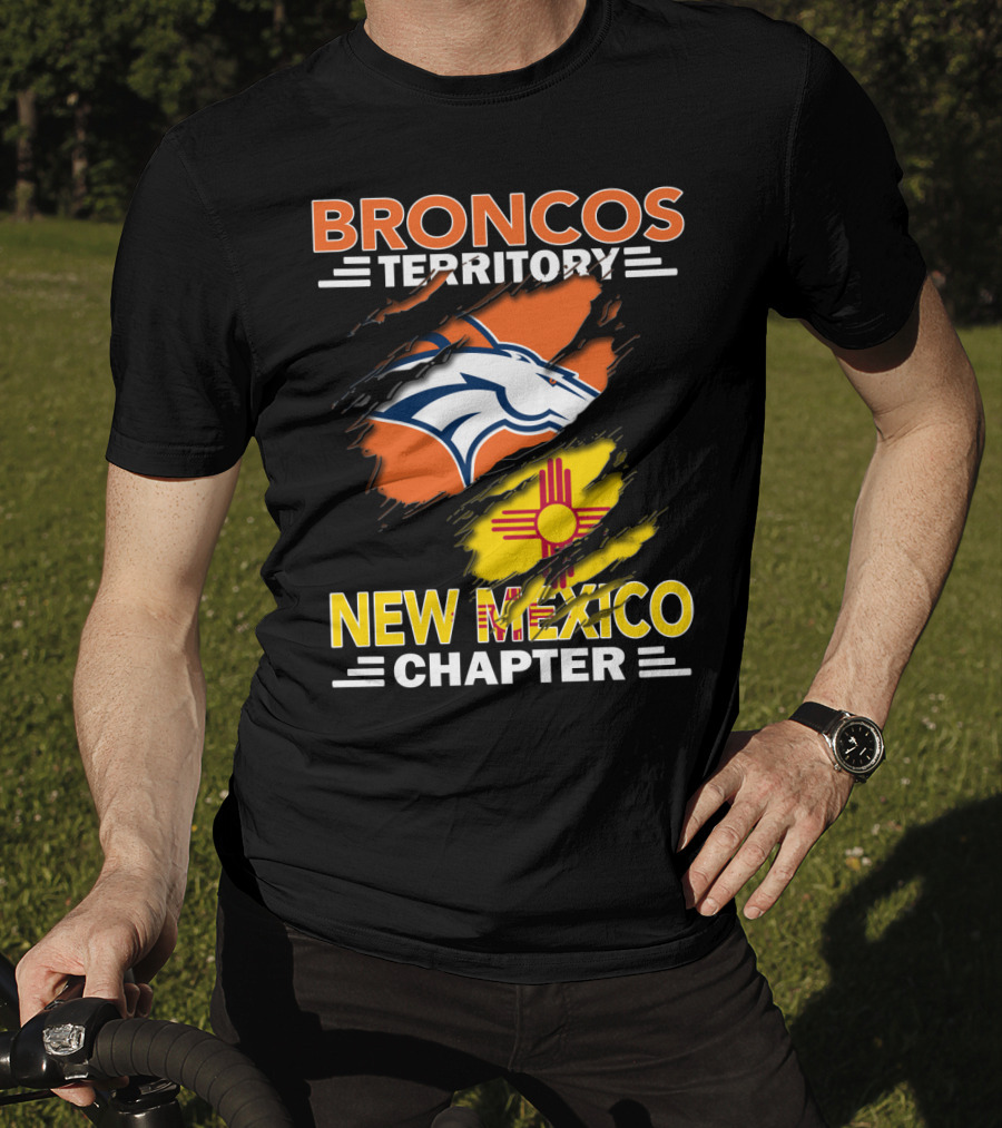 Broncos Territory New Mexico Chapter Ripped Logo And Zia T-Shirt