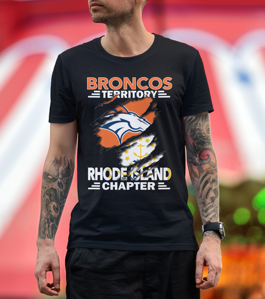 Broncos Territory Rhode Island Chapter Logo with Ripped Flag T-Shirt