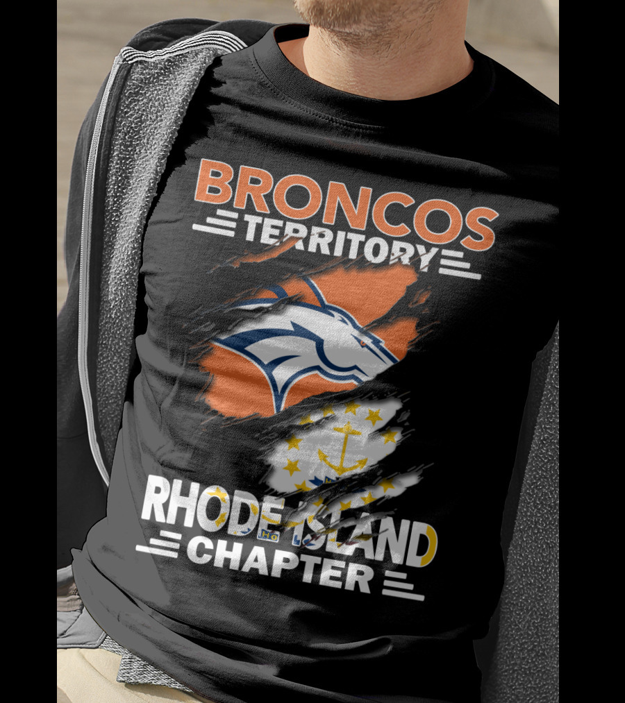 Broncos Territory Rhode Island Chapter Logo With Ripped Flag T-Shirt