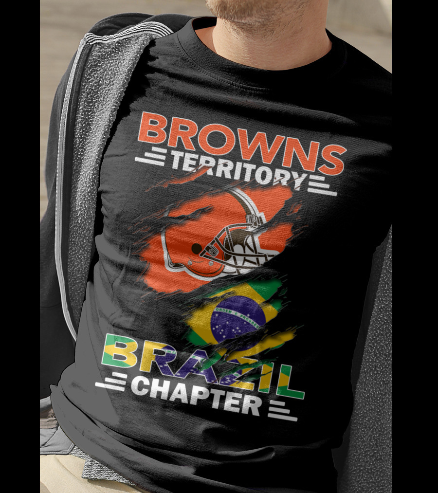 Browns Territory Brazil Chapter Helmet And Flag T-Shirt
