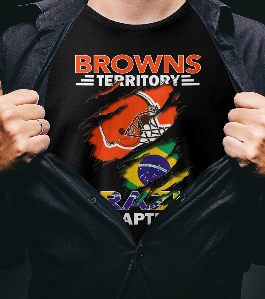 Browns Territory Brazil Chapter Helmet And Flag T-Shirt