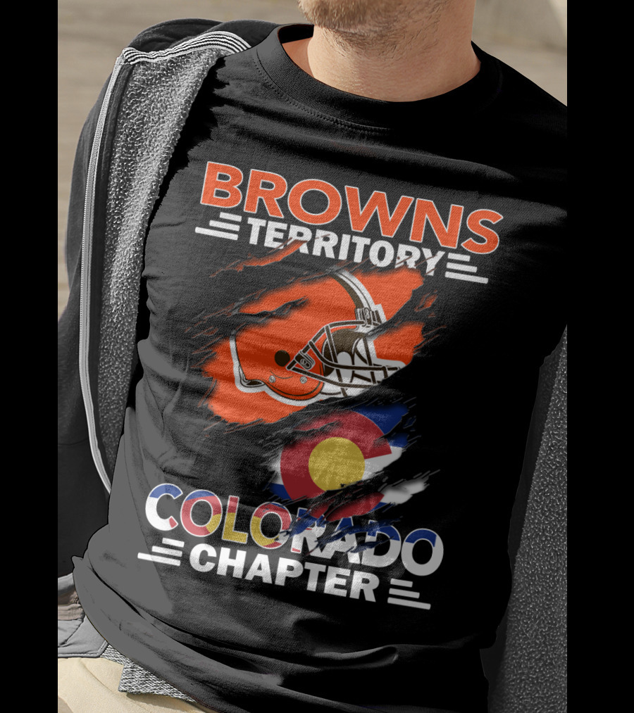 Browns Territory Colorado Chapter Football Helmet And Flag T-Shirt