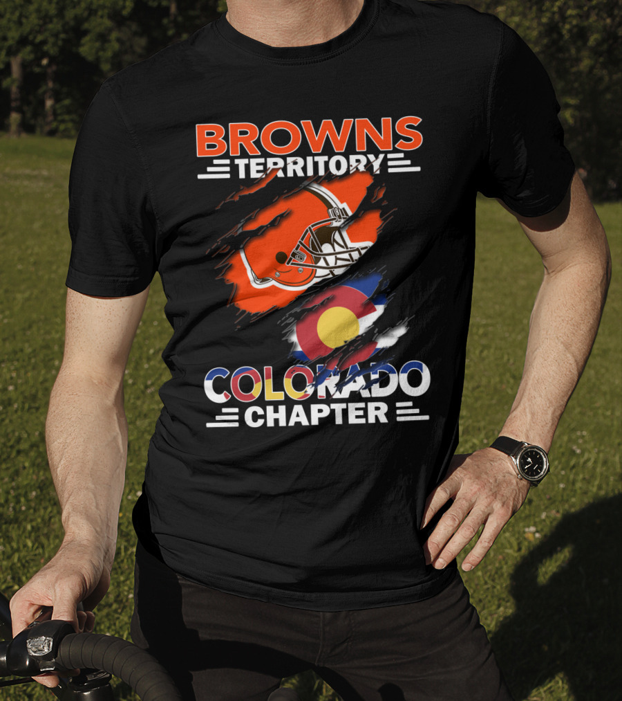 Browns Territory Colorado Chapter Football Helmet And Flag T-Shirt