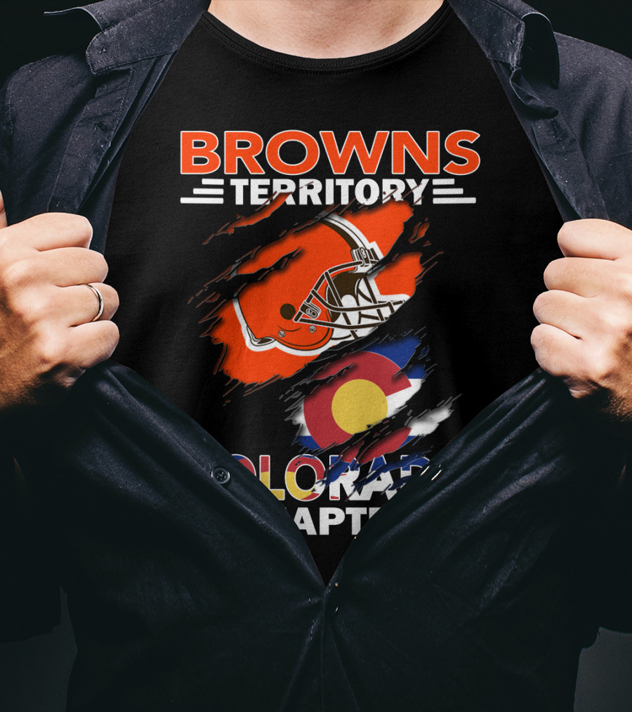 Browns Territory Colorado Chapter Football Helmet And Flag T-Shirt