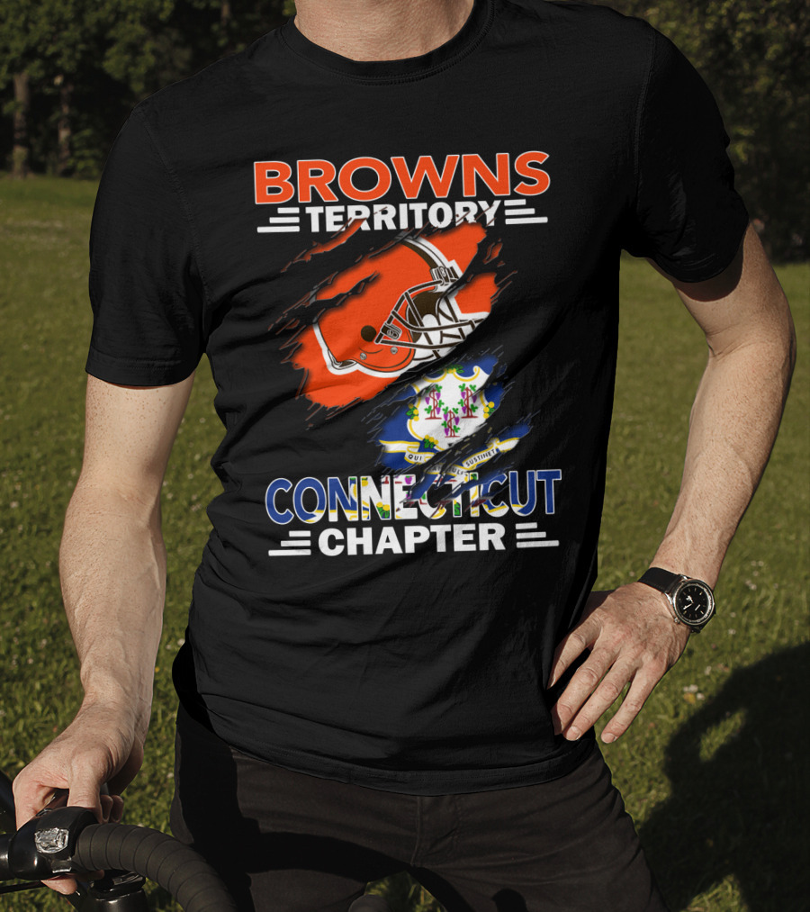 Browns Territory Connecticut Chapter Football Helmet And State Flag T-Shirt