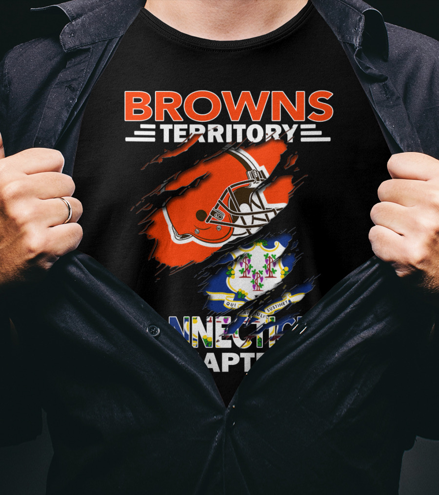 Browns Territory Connecticut Chapter Football Helmet And State Flag T-Shirt