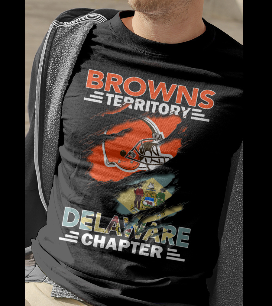 Browns Territory Delaware Chapter Helmet And State Flag Browns Territory Delaware Chapter T-Shirt