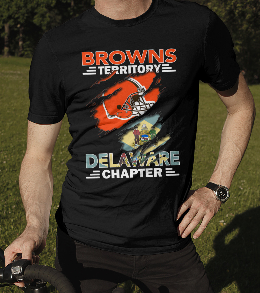 Browns Territory Delaware Chapter Helmet And State Flag Browns Territory Delaware Chapter T-Shirt