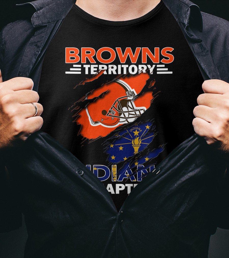 Browns Territory Indiana Chapter Helmet And Indiana Flag T-Shirt