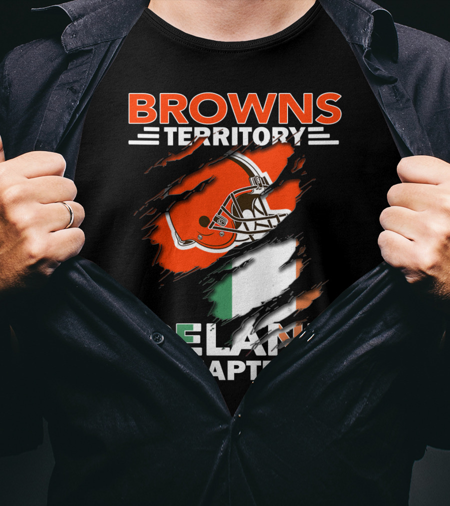 Browns Territory Ireland Chapter Helmet And Irish Flag Background T-Shirt