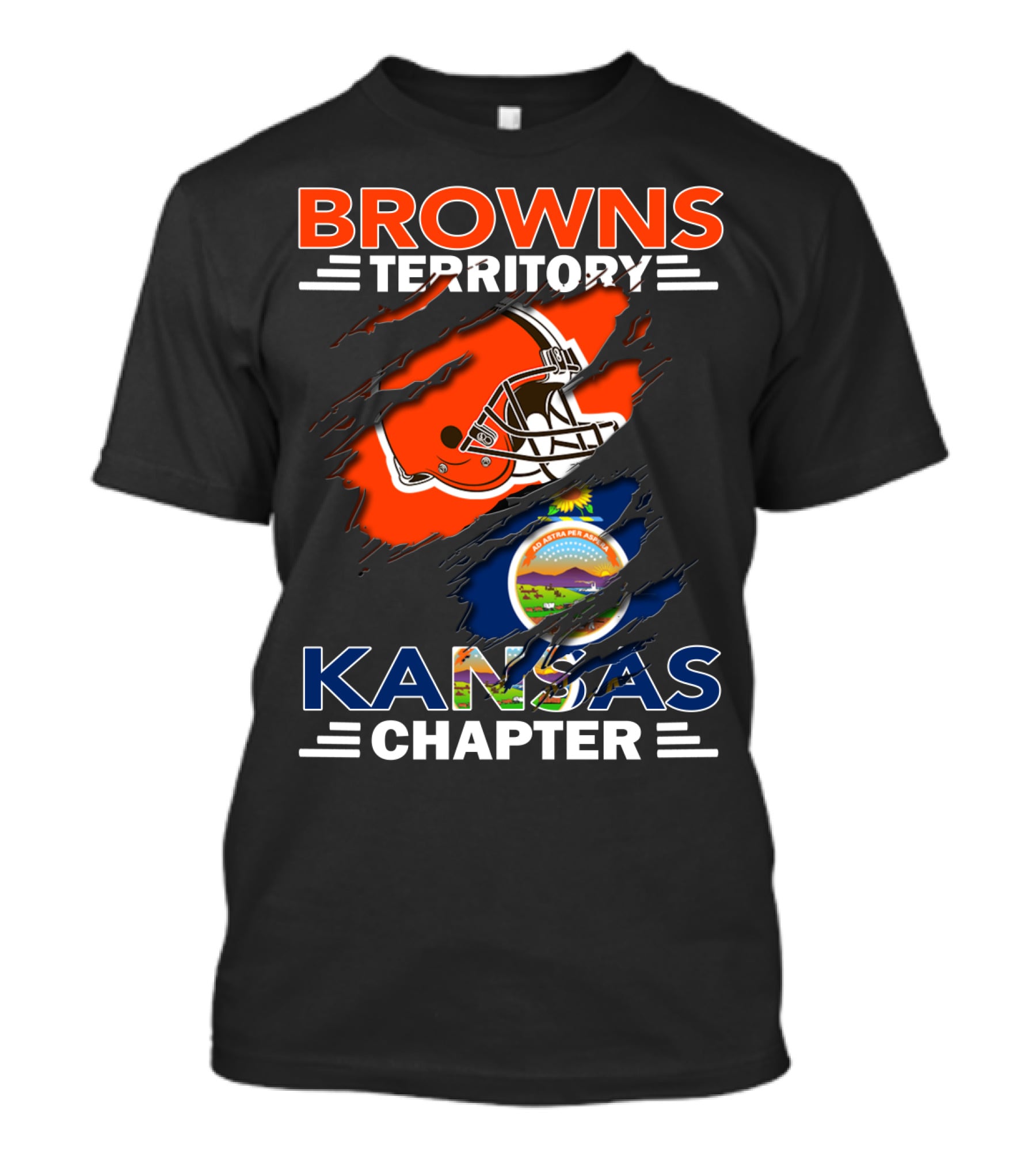 Browns Territory Kansas Chapter Football Helmet And State Seal T-Shirt