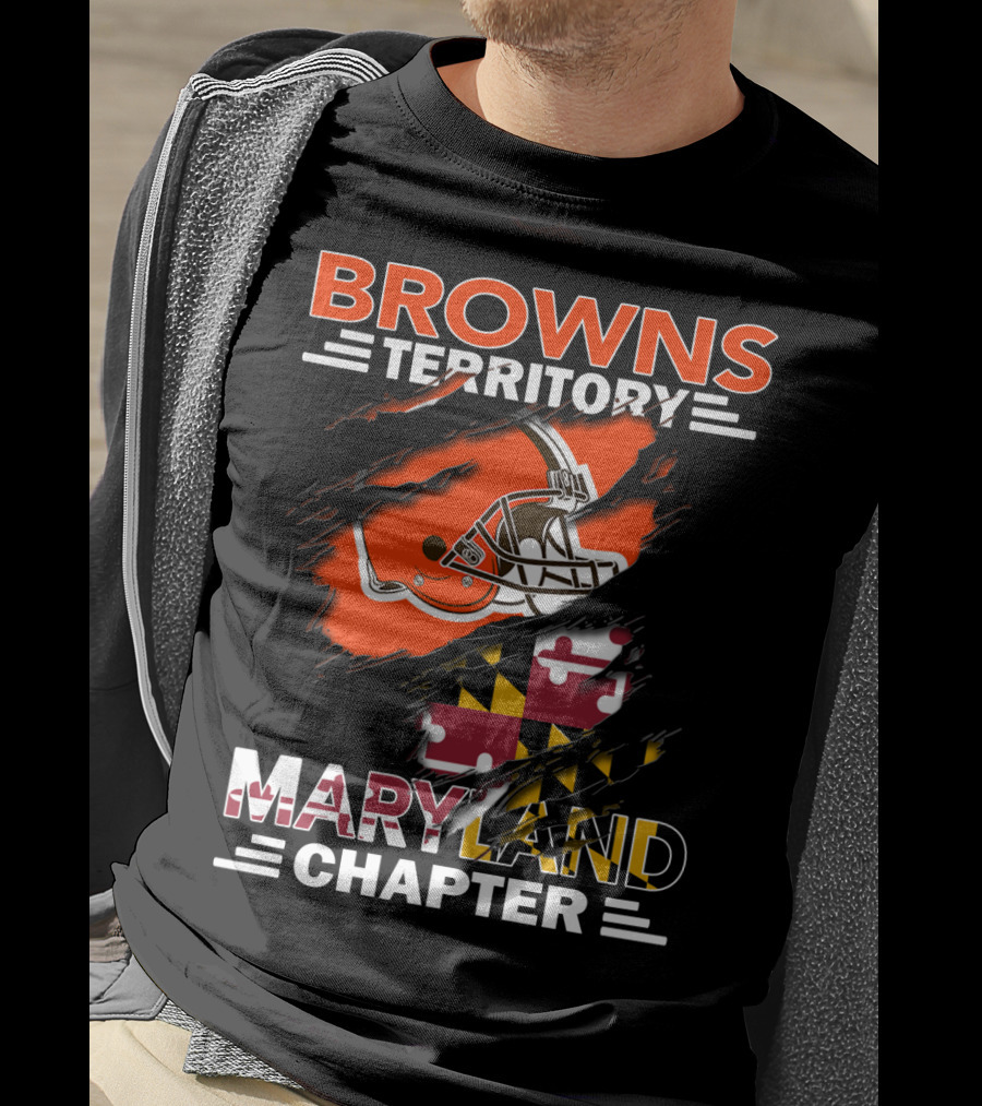 Browns Territory Maryland Chapter Football Helmet Maryland Flag T-Shirt
