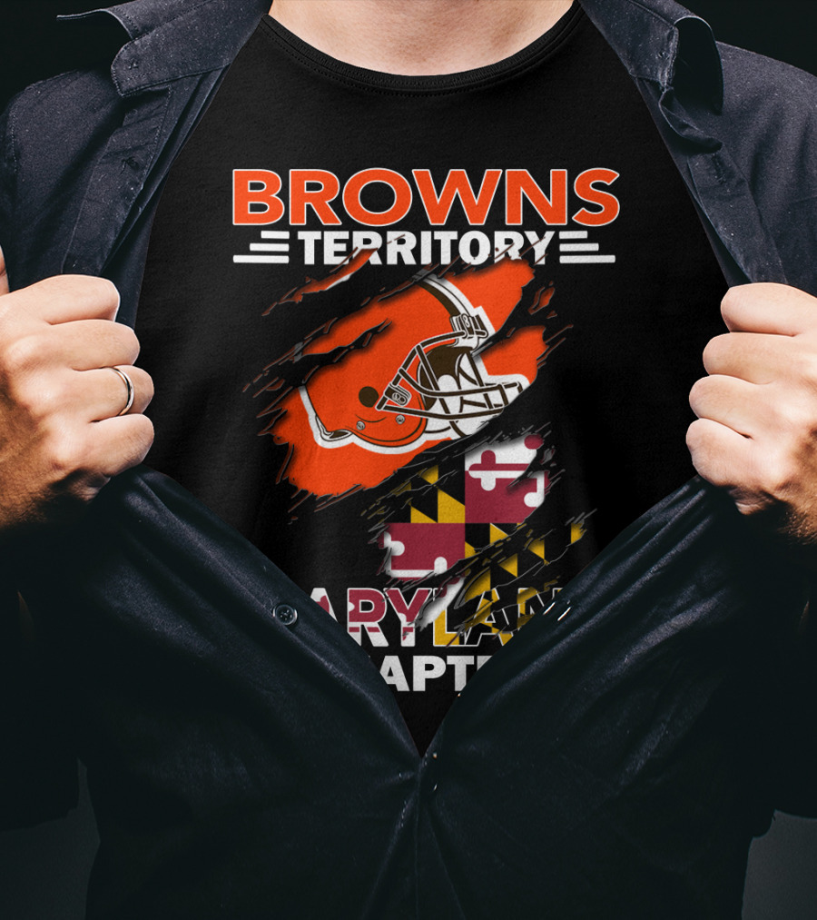 Browns Territory Maryland Chapter Football Helmet Maryland Flag T-Shirt