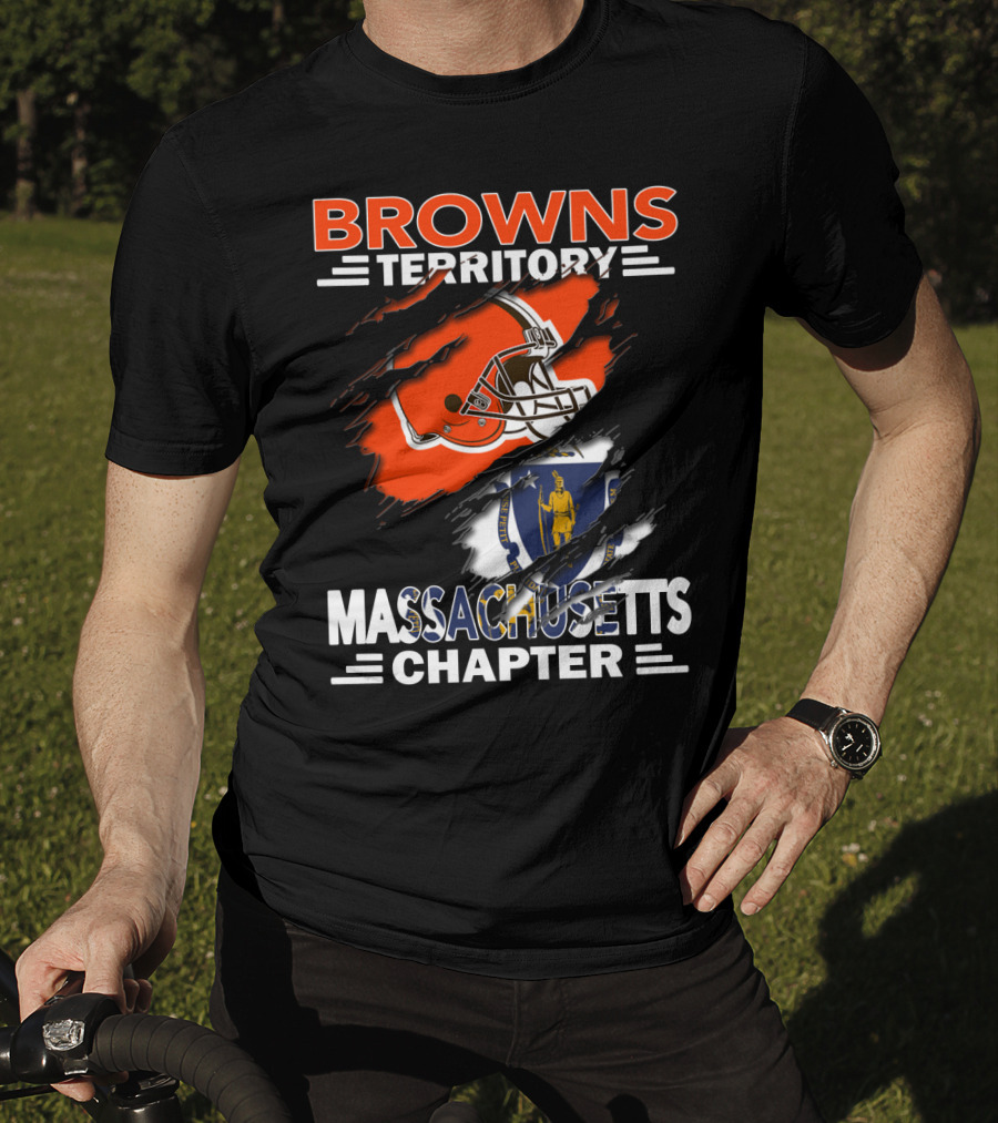 Browns Territory Massachusetts Chapter Helmet And Flag T-Shirt