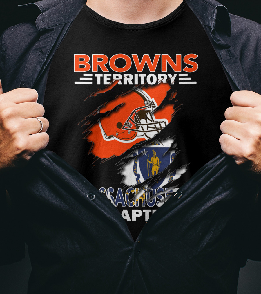 Browns Territory Massachusetts Chapter Helmet And Flag T-Shirt