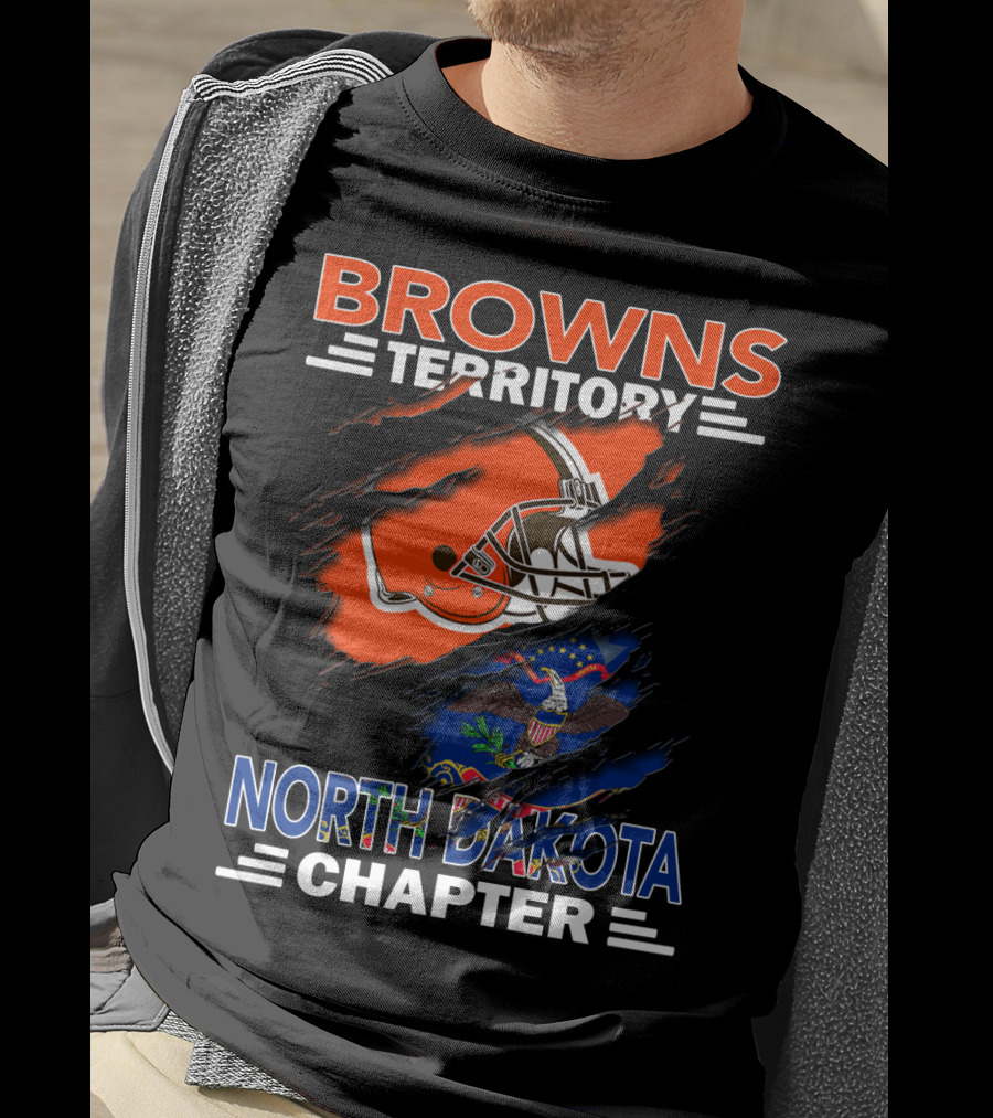 Browns Territory North Dakota Chapter Football Helmet And State Flag T-Shirt