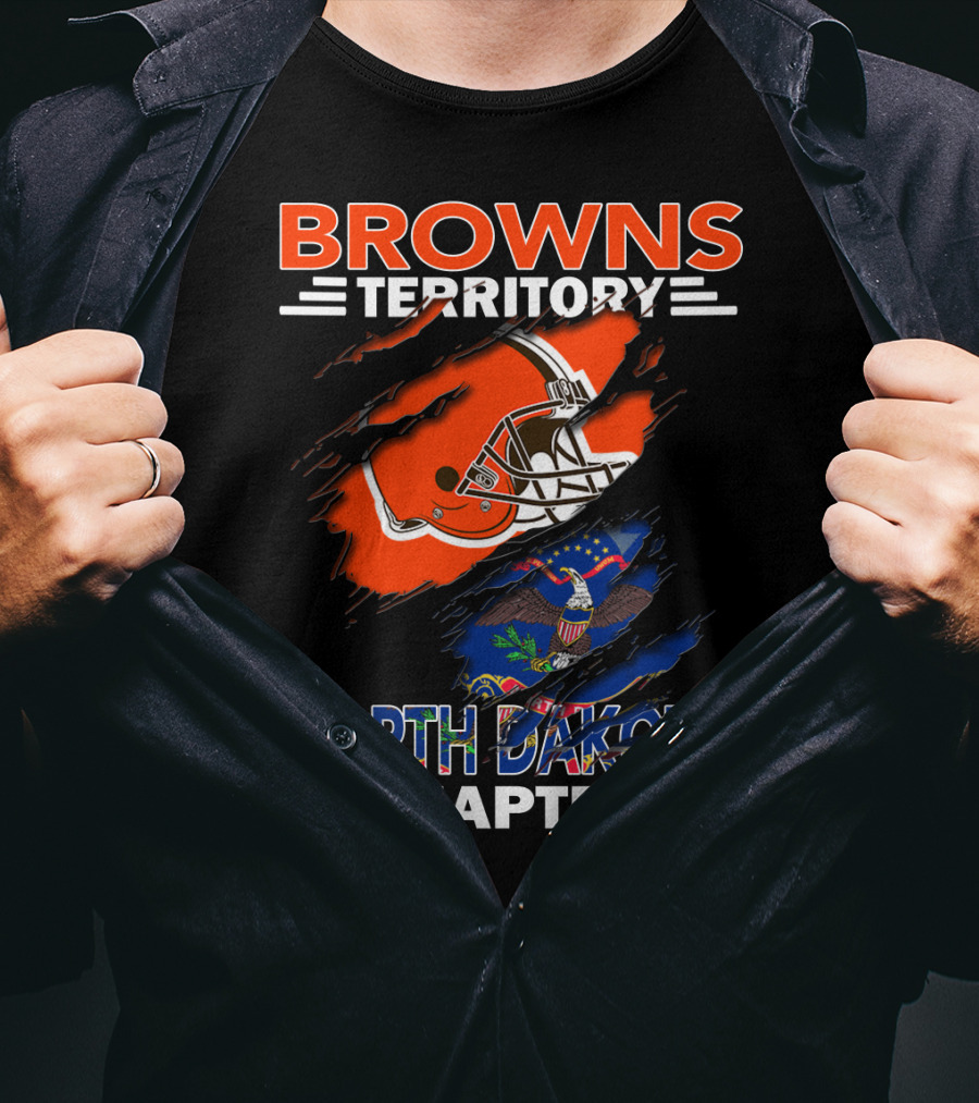 Browns Territory North Dakota Chapter Football Helmet And State Flag T-Shirt