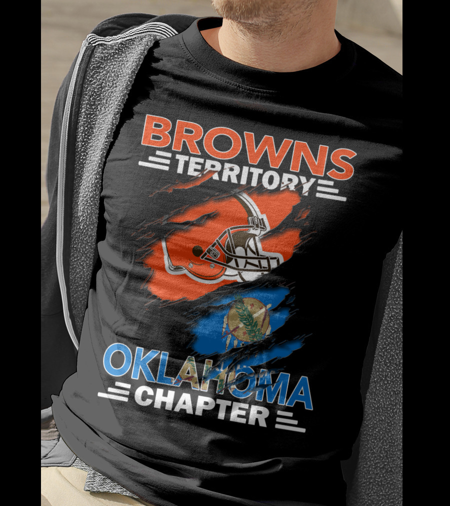 Browns Territory Oklahoma Chapter With Helmet And Oklahoma Flag T-Shirt