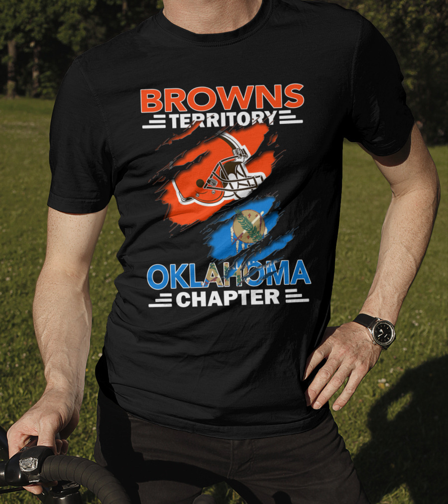 Browns Territory Oklahoma Chapter With Helmet And Oklahoma Flag T-Shirt