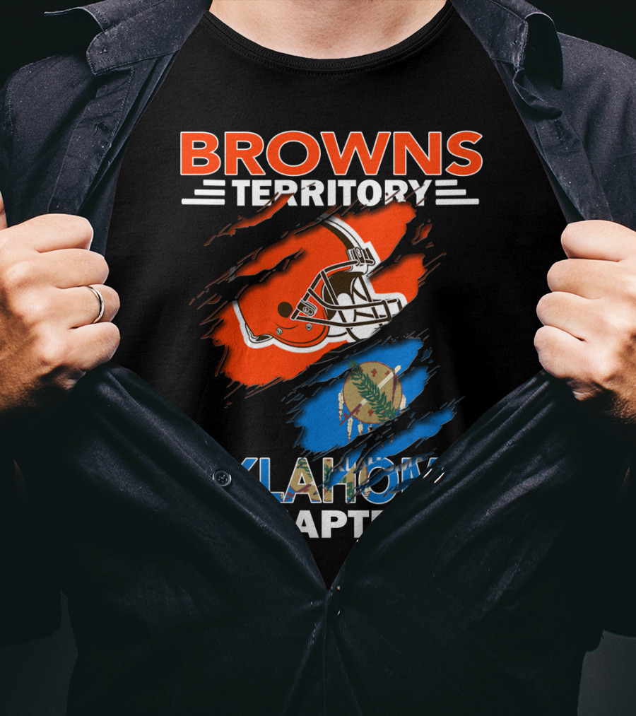 Browns Territory Oklahoma Chapter With Helmet And Oklahoma Flag T-Shirt
