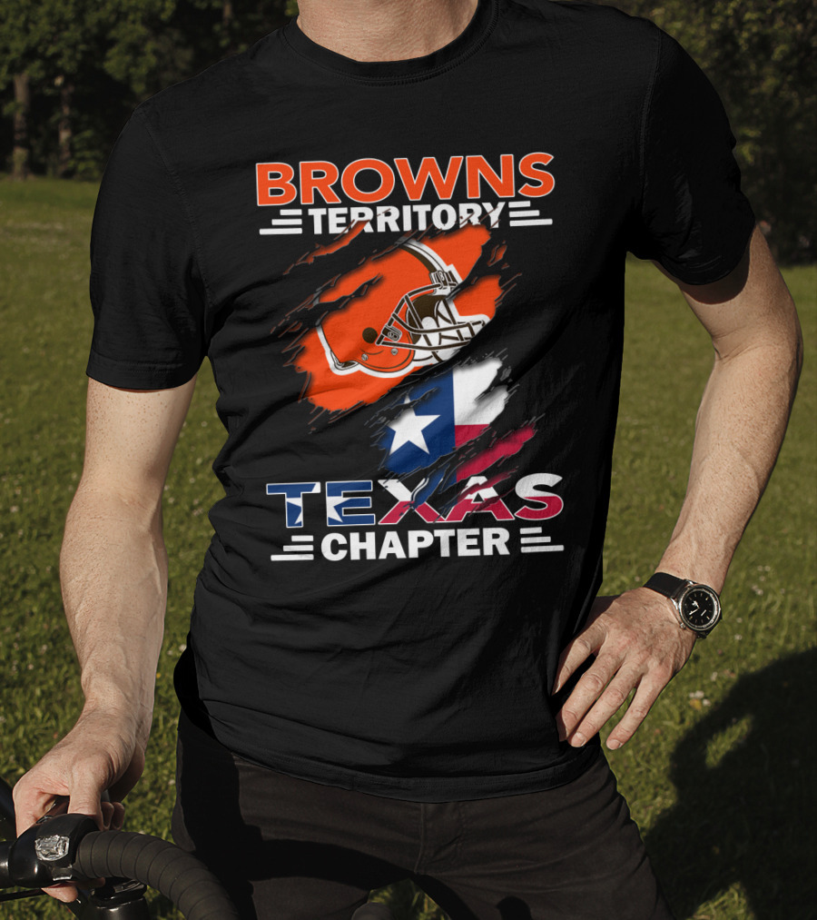 Browns Territory Texas Chapter Football Helmet And Texas Flag T-Shirt