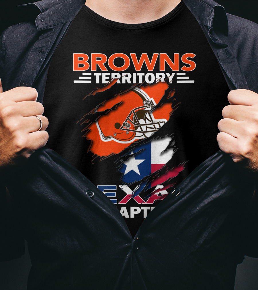 Browns Territory Texas Chapter Football Helmet And Texas Flag T-Shirt