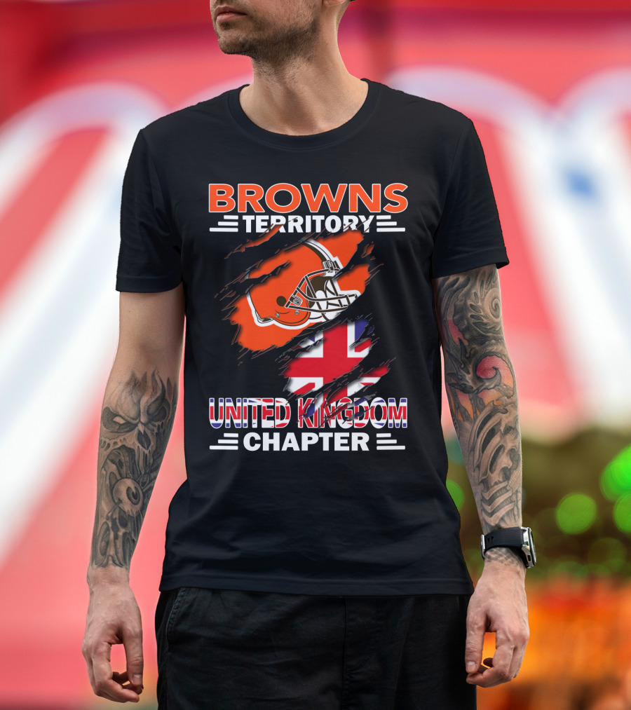 Browns Territory United Kingdom Chapter Football Helmet Union Jack Flag T-Shirt
