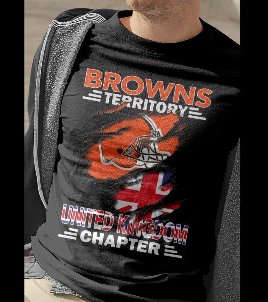 Browns Territory United Kingdom Chapter Football Helmet Union Jack Flag T-Shirt
