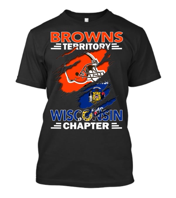 Browns Territory Wisconsin Chapter Helmet Over State Flag T-Shirt