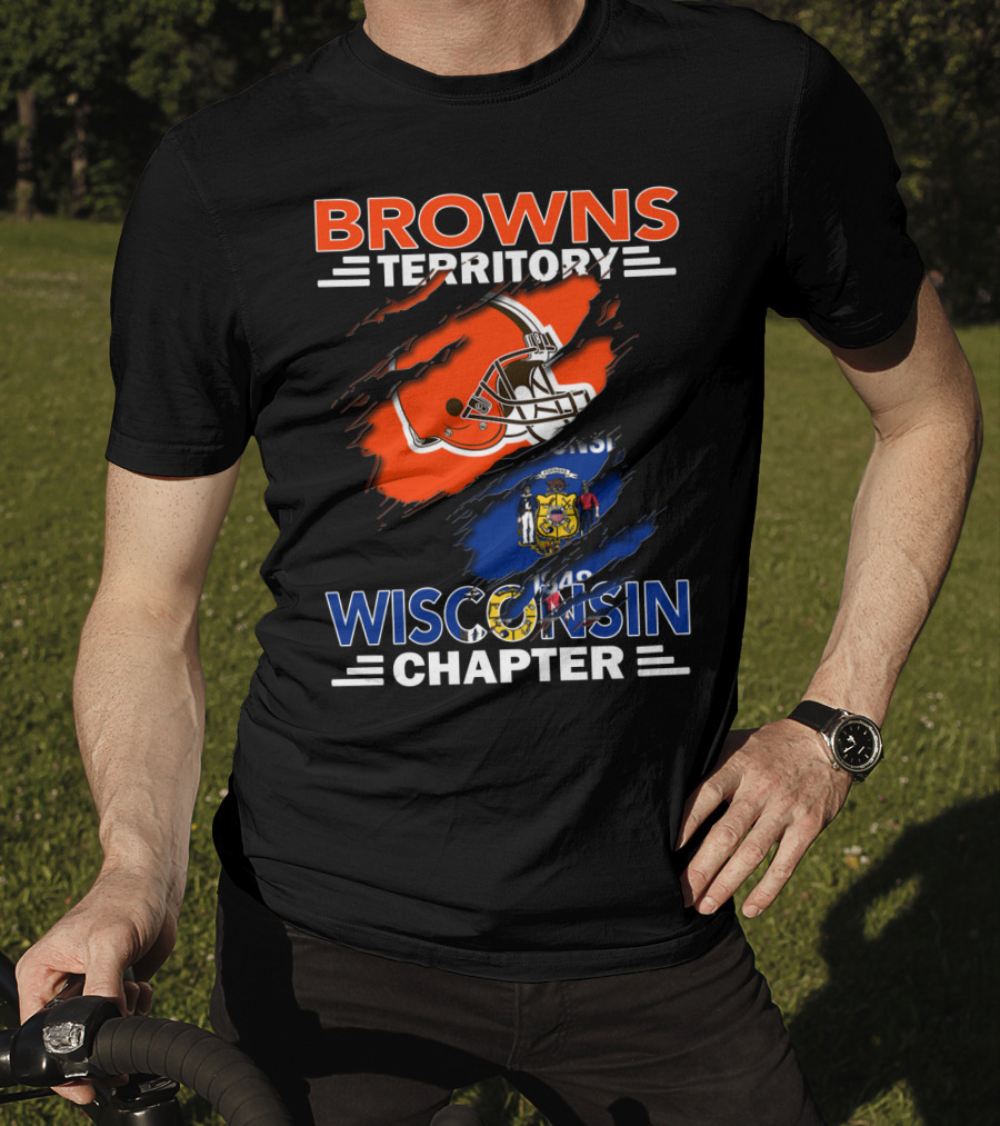 Browns Territory Wisconsin Chapter Helmet Over State Flag T-Shirt