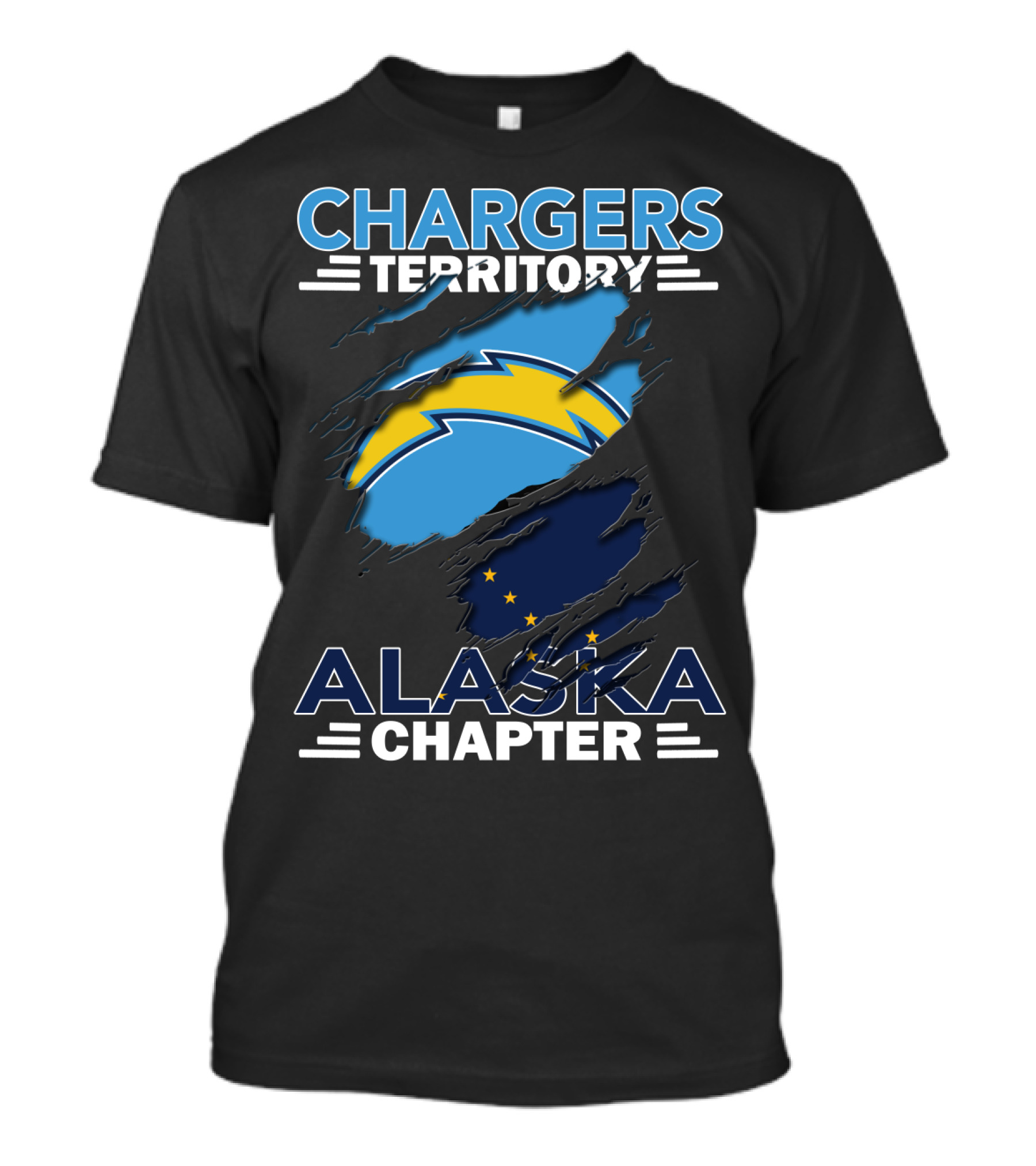 Chargers Territory Alaska Chapter Ripped Lightning Bolt And Stars T-Shirt