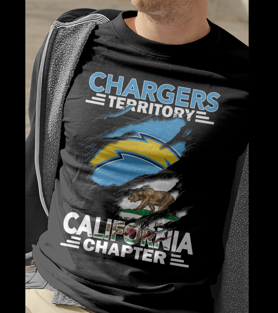 Chargers Territory California Chapter Lightning Bolt And Bear Flag T-Shirt