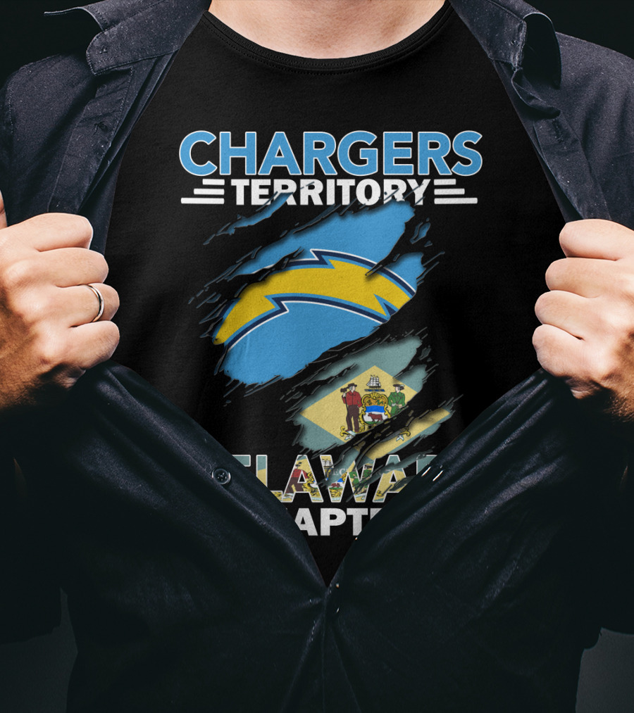 Chargers Territory Delaware Chapter Lightning Bolt And State Flag T-Shirt