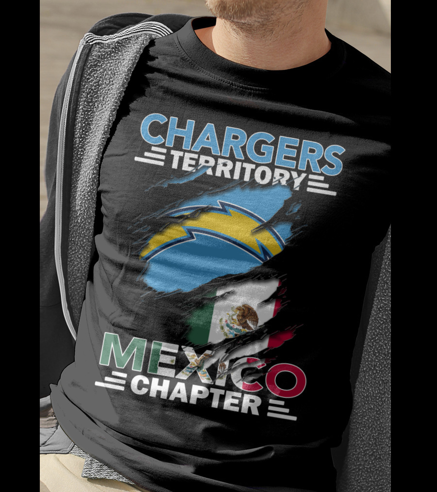 Chargers Territory Mexico Chapter Bold Lightning Logo And Flag Stripes T-Shirt