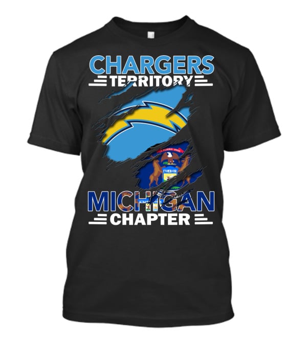 Chargers Territory Michigan Chapter Logo With Michigan State Flag And Lightning Bolt T-Shirt