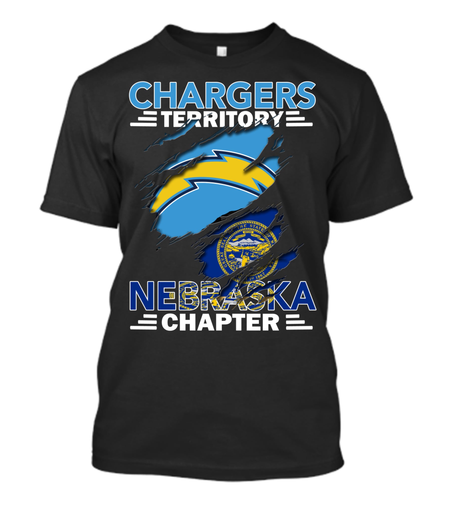 Chargers Territory Nebraska Chapter Los Angeles Chargers Logo Nebraska State Flag T-Shirt