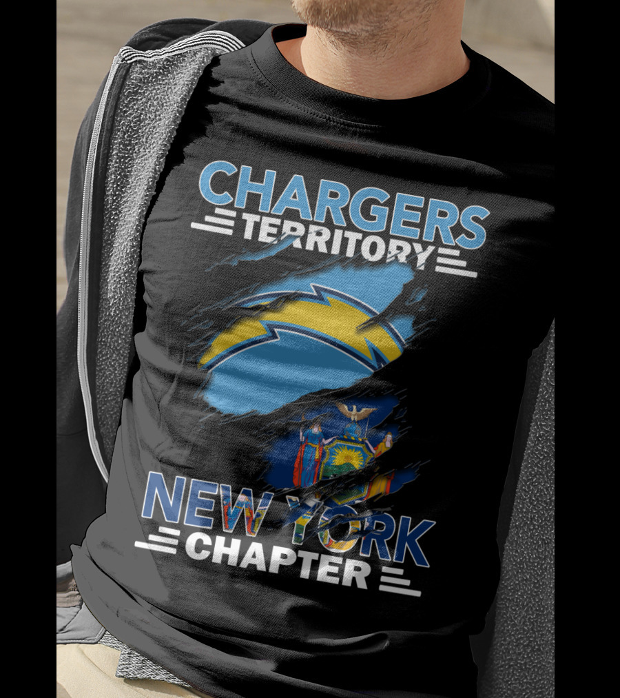 Chargers Territory New York Chapter Logo With Lightning Bolt And New York State Flag T-Shirt