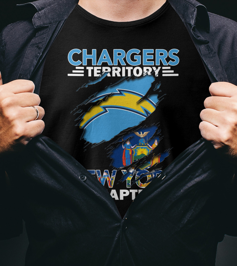 Chargers Territory New York Chapter Logo With Lightning Bolt And New York State Flag T-Shirt