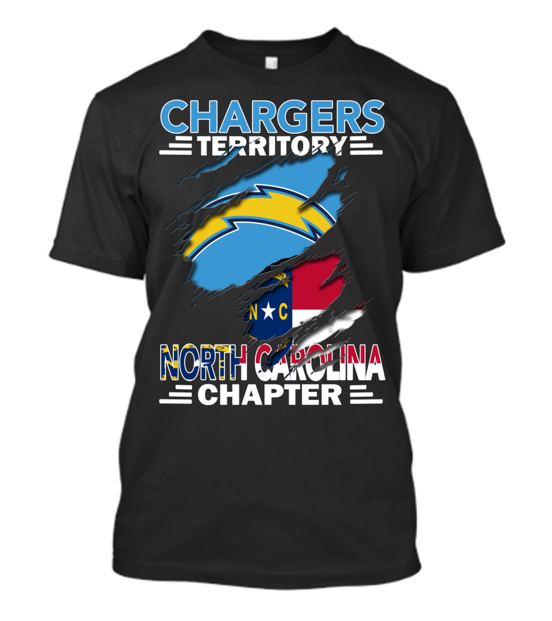 Chargers Territory North Carolina Chapter Logo With State Flag And Team T-Shirt