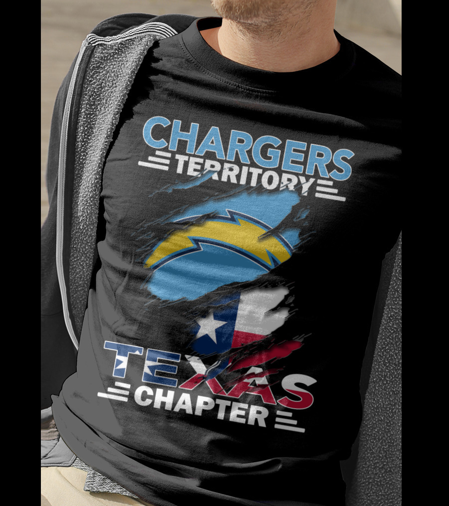 Chargers Territory Texas Chapter Logo With Texas Flag And Lightning Bolt T-Shirt